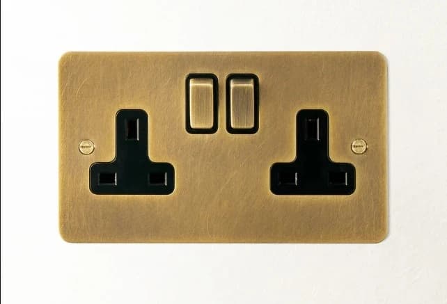 Lucian Double Socket with black inserts in aged brass